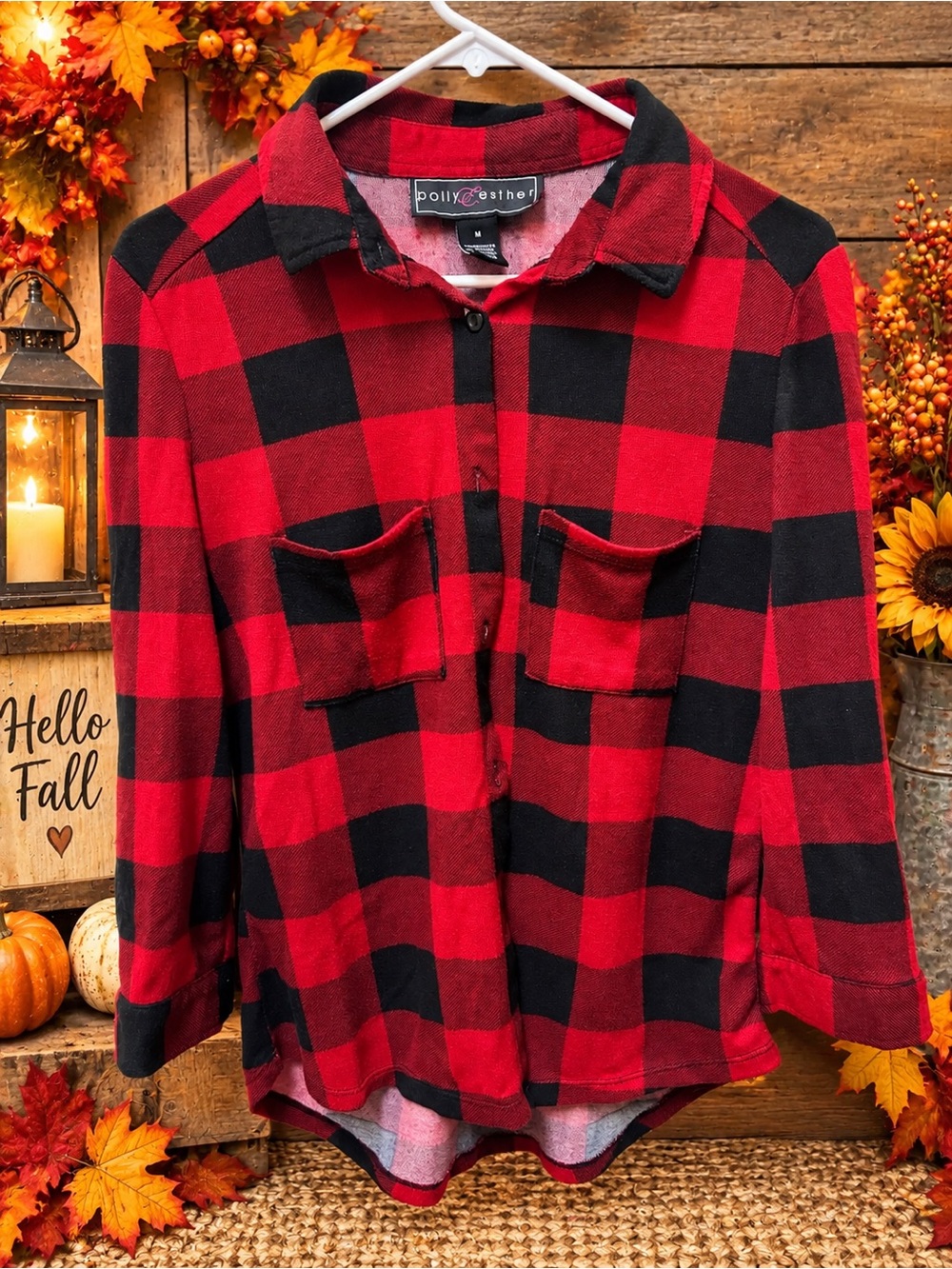 Polly & Esther Red and Black Buffalo Plaid Button-Down Shirt